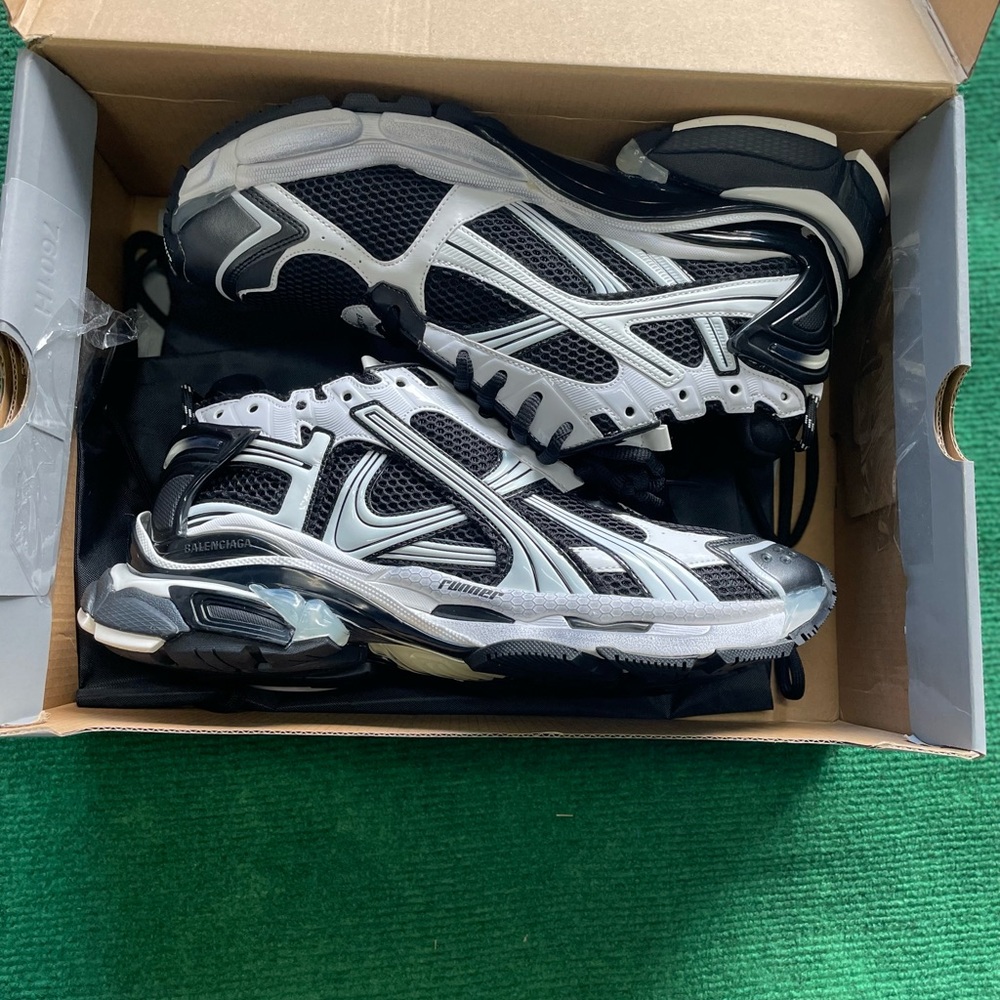 Balenciaga Athletic Shoes Black and White Geometric Design